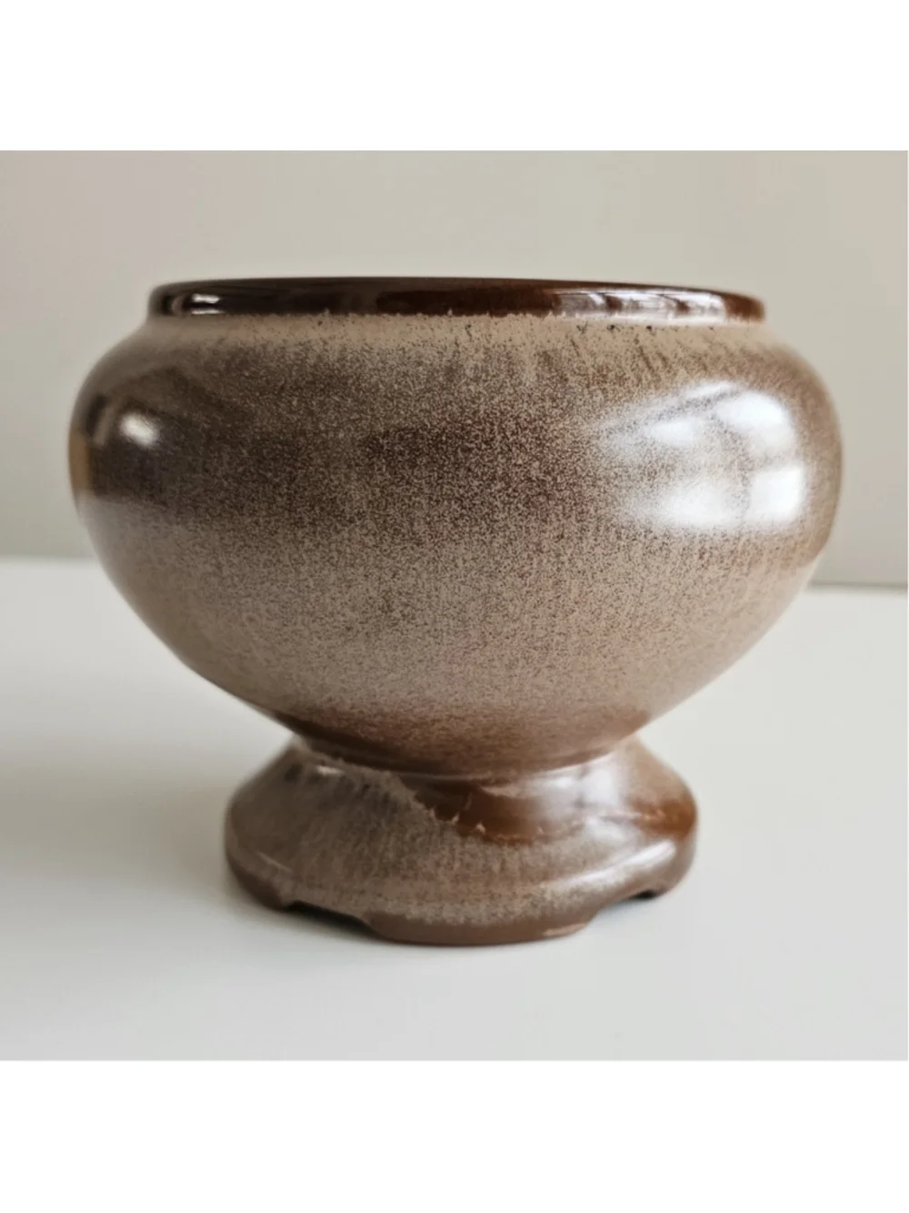 Frankoma Pottery 22S Brown Drip Glaze Ceramic Pedestal Vase Vintage Oklahoma